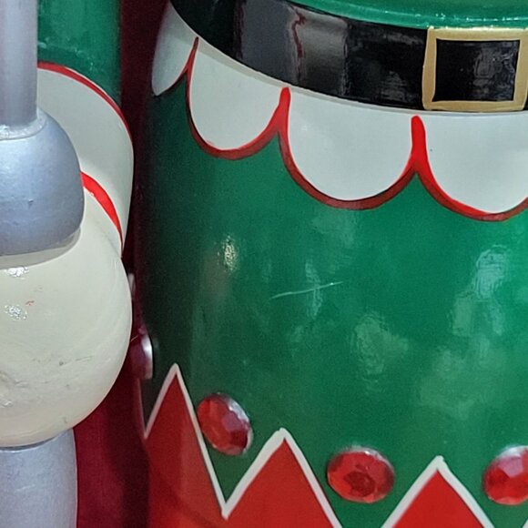 Wooden Nutcracker Red Velvet Cape 24 Inch Tall Green Base - Picture 11 of 12